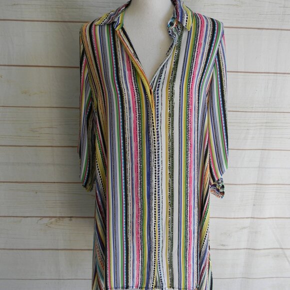 Melissa Paige Striped Mini Shirt Dress Multicolor Size S COLLAR BUTTON DOWN - Picture 1 of 5